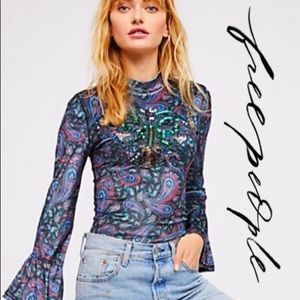 NWT Free People L’Amour Velvet Paisley Beaded Top